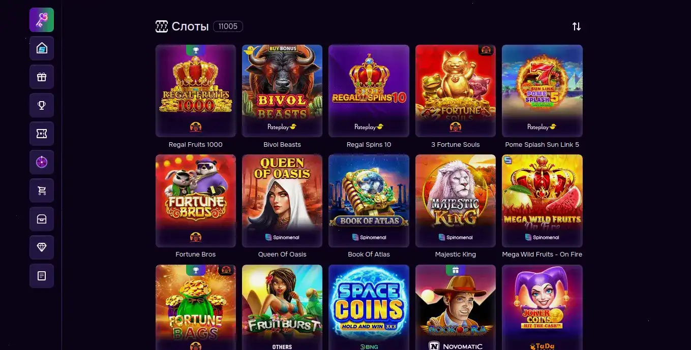 Интерфейс Million casino с живыми слотами